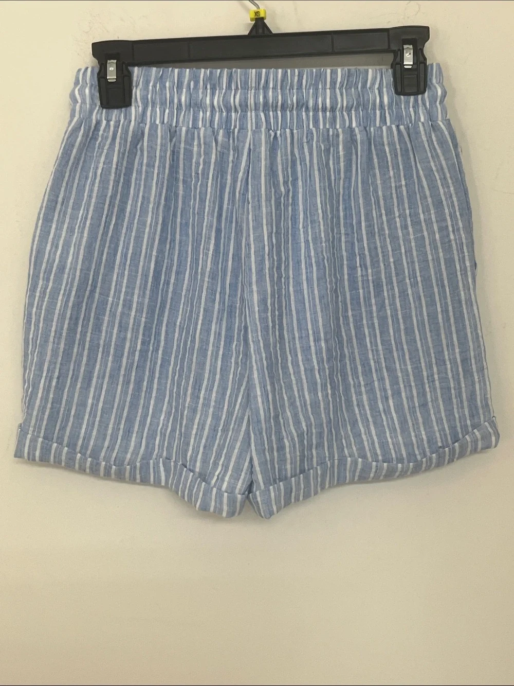 🌞 Ci Sono Light Blue & White Striped High-Waist Drawstring Shorts women S